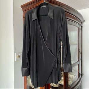 ZARA, SIZE L, BLACK WRAP BLOUSE